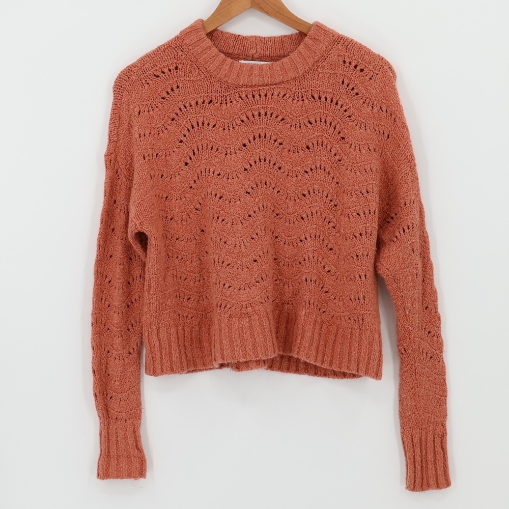 American Eagle Chevron Open Knit Sweater Size S Dark Coral Comfy Transition Crop